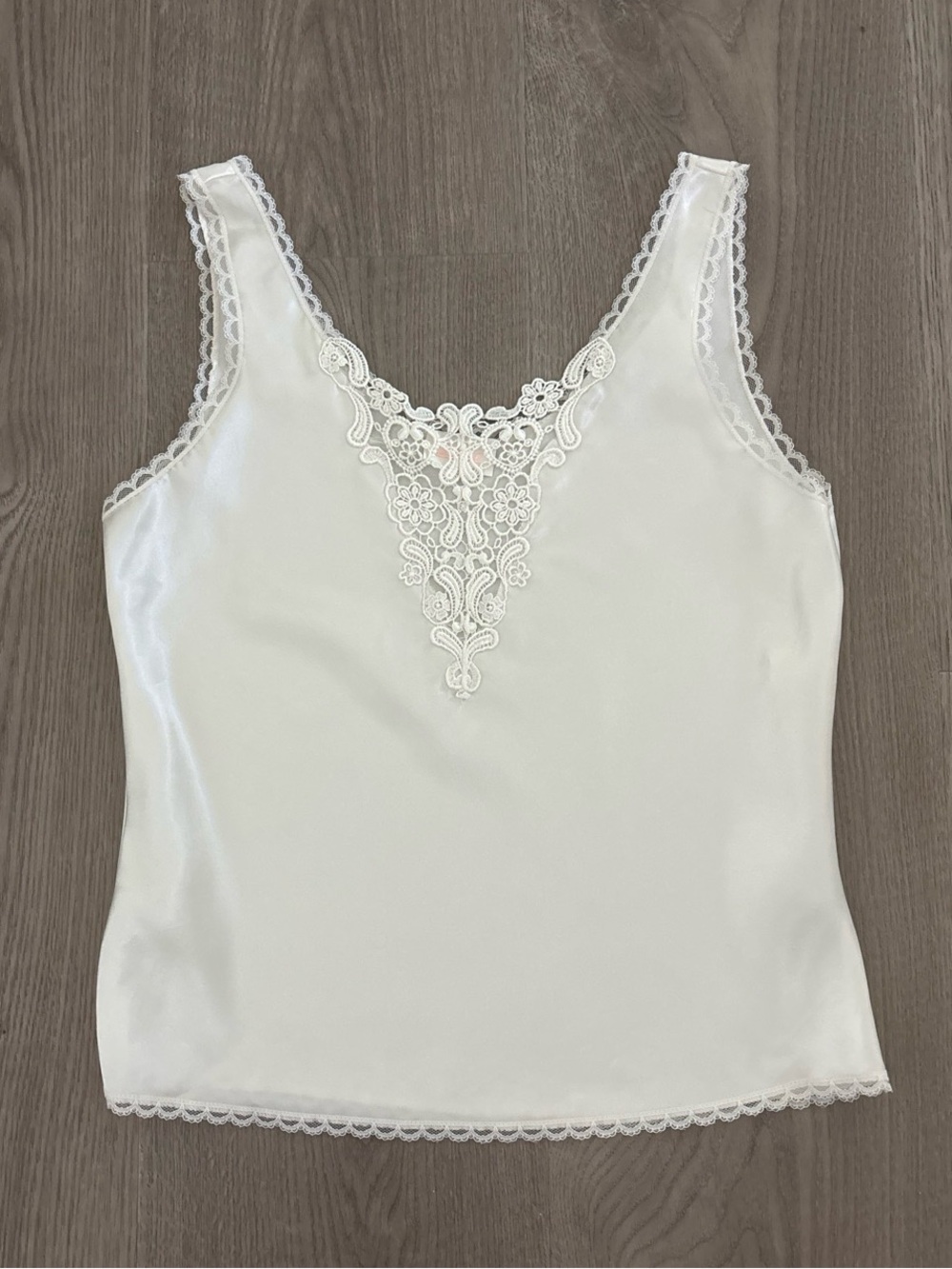 White Satin Lace Trim Tank Top size small